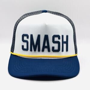 SMASH Hat Cap Snap Back Navy White Trucker Mesh Rope Mens The Nash Collection